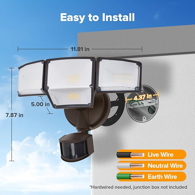 LUTEC 80W 9000LM LED Security Lights Motion Sensor Outdoor Lights, 4 Head LED Flood Light Outdoor 5000K Daylight, IP65 Waterproof, Motion Detected Light for Outside, House, Garage, Yard (Brown)
