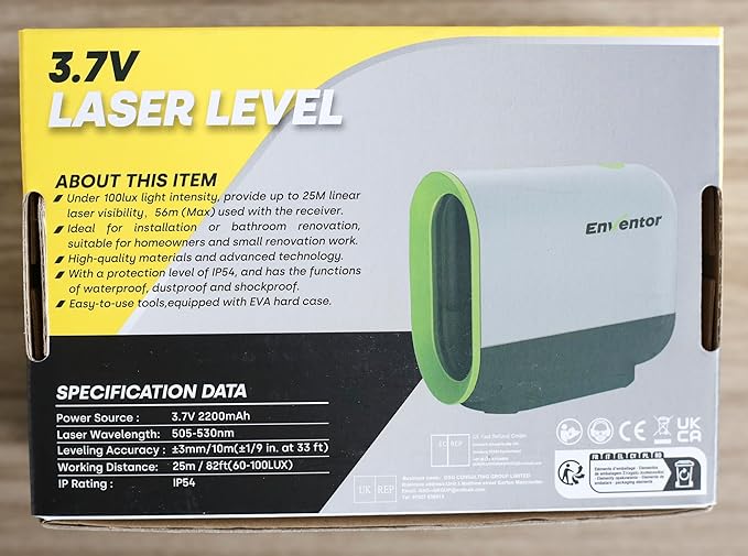 Enventor Green Laser Level, Self Leveling Laser Level for Picture Hanging and Home DIY, Horizontal and Vertical Cross-Line Laser, Rotatable 360° Magnetic Holder, Pulse Mode, USB Charging