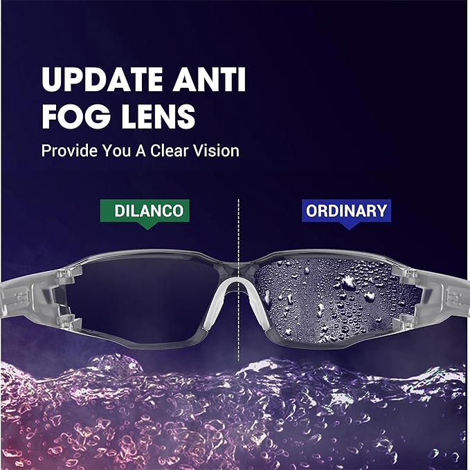 DILANCO Clear Safety Glasses Goggles, Adjustable Frames and Scratch-Resistant with No-Slip Grips Safety Glasses for Women Men