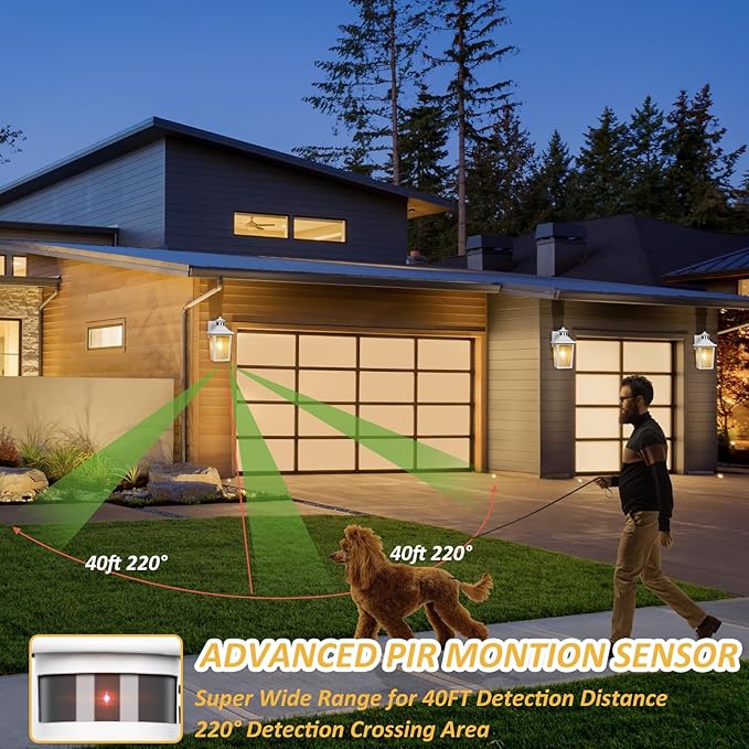 White Motion Sensor Outdoor Wall Light 2 Packs, Dusk to Dawn Outdoor Wall Lighting, Waterproof Exterior Light Fixture, Modern Porch Light Outside Wall Mount for House Patio Garage, Anti-Rust