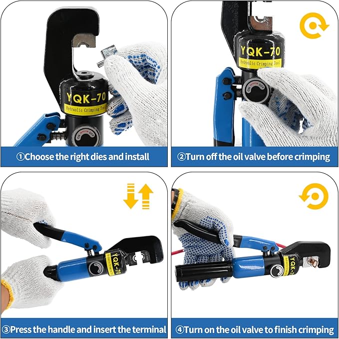 10T Hydraulic Lug Crimper Tool 12 AWG to 2/0 AWG Battery Cable Crimper Hydraulic Crimping Tool Electrical Terminal Wire Crimper with 9 Pairs of Dies Kit, Blue