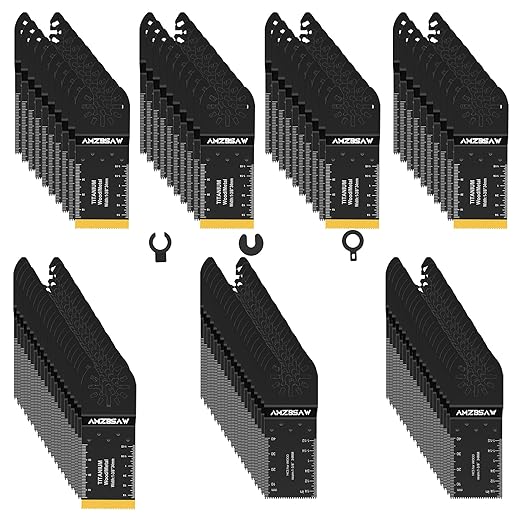 100 PCS Oscillating Tool Blades, Titanium and High Carbon Steel Saw Blades for Wood Metal and Plastic, Quick Release Multi Tool Blades Kits, Oscillating Tool Accessories Kit
