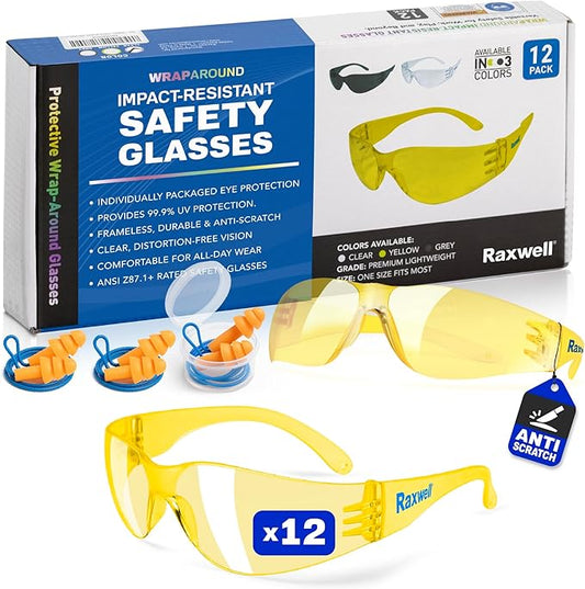 Raxwell Clear Safety Glasses, ANSI Z87.1, Wraparound, Anti-Scratch, Impact-Resistant, Eye Protection for Work & DIY
