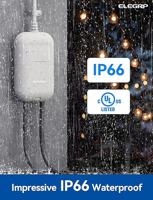 ELEGRP PQR20 Outdoor Smart Plug Waterproof IP66, WiFi Plug with 2 Individually Sockets, Compatible with Alexa & Google Assistant, Smart Outdoor Outlet for String Lights, UL Certified, 1 Pack, Grey