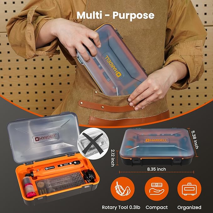 HARDELL Mini Cordless Rotary Tool, 5-Speed and USB Charging with storage case, Multi-Purpose 3.7V Power Rotary Tool for Sanding, Polishing, Drilling, Etching, Engraving, DIY Crafts