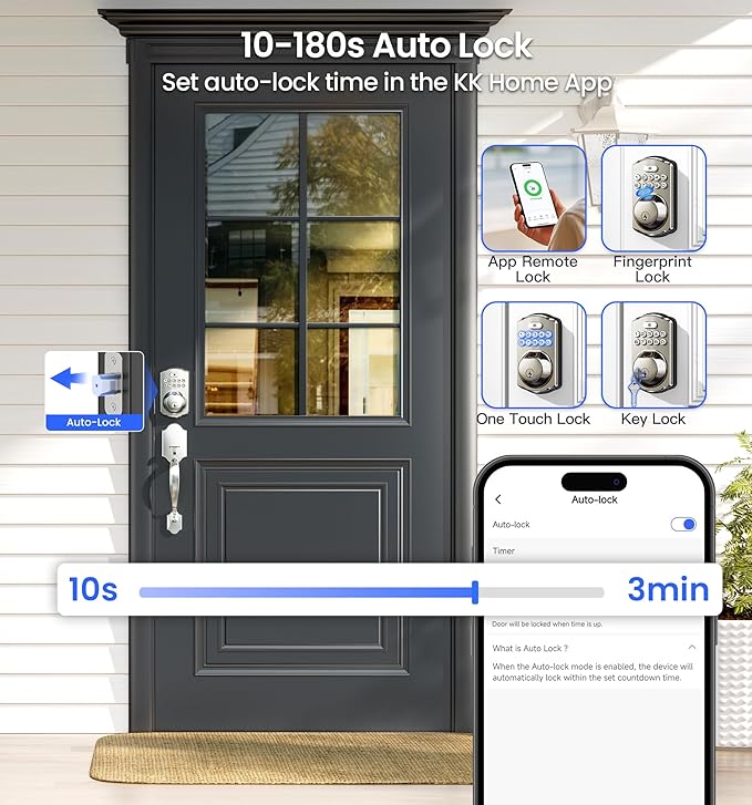 Veise VE012W Built-in WiFi Fingerprint Smart Lock, App Remote Control, No Hub Needed, Keyless Entry, Front Door Smart Deadbolt, Digital Keypad, Auto Lock, IP55 Waterproof, BHMA Grade 3, Satin Nickel
