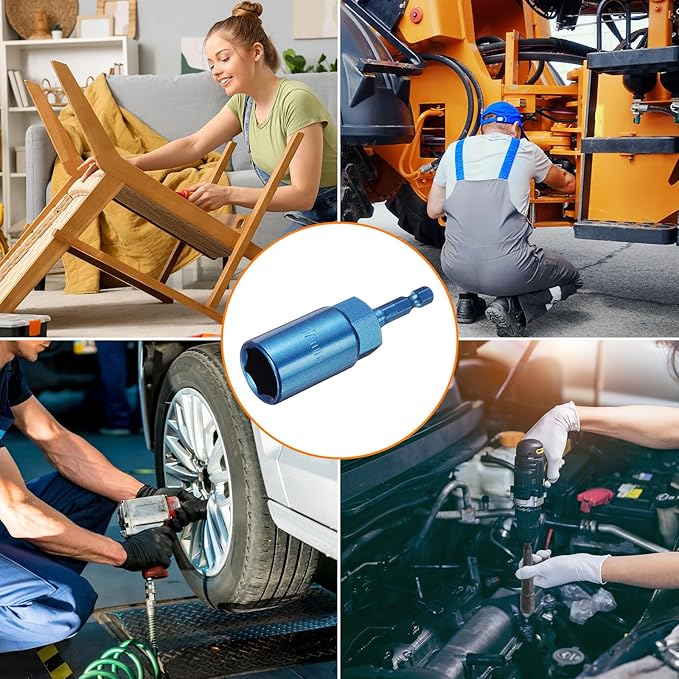 HARFINGTON Nut Driver 17mm Hex Drive Socket CR-V Steel Power Screw Drill Bits Socket Wrench Tools with 1/4" Quick Change Hex Shank for Power Drills Impact Drivers, Blue
