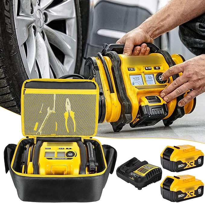 Air Compressor Bag Compatible with DEWALT DCC020IB 20V Max Tire Inflator/DCC18N-18V,Portable Cordless Tools Storage Carrying Case with Pocket for Battery Pack and Charging Kit(Bag Only)