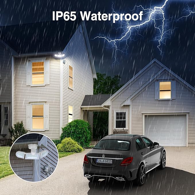 130W Motion Sensor Light Outdoor Plug in, 13000LM LED Security Lights with Remote Control, 3 Adjustable Heads, 3 Modes, Plug in Flood Lights Outodoor IP65 Waterproof for Garage Yard (White)