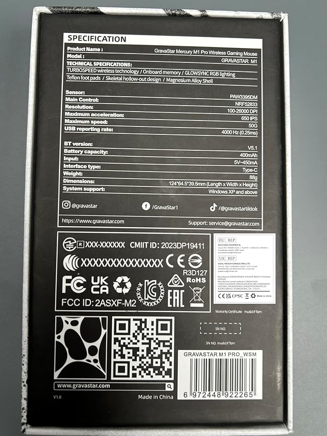 GravaStar Computer Mouse, Mercury M1 Pro Wireless Gaming Mouse with PAW3395DM Sensor, Magnesium Alloy Handcrafted Vintage Finish, 26000 DPI, 5 Programmable Buttons, Outfit with 1K & 4K Dongle