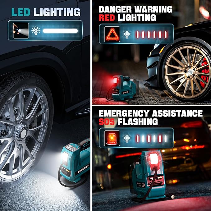 Cordless Tire Inflator Portable Air Compressor Tire Air Pump Compatible With Makita 18V Battery - LIVOWALNY 160PSI Auto Pump with Digital Pressure Gauge for Car Tires, Bicycle, Balloons (No Battery)