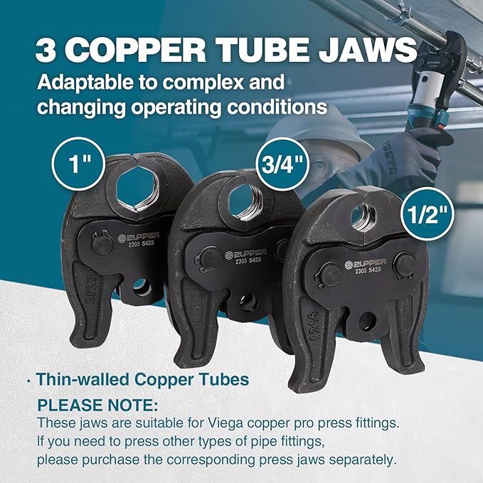 Mini Pro Press Tool kit with 3 Copper Pro Press Jaws 1/2", 3/4", 1", Brushless Motor, 2pcs Battery, Fast Charger & Carrying Case