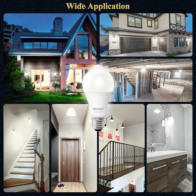 DiCUNO PIR Motion Sensor Light Bulbs, 12W (100W Equivalent) E26 LED Body Motion Sensor Infrared Bulb Auto on/Off, Outdoor/Indoor Light for Front Porch Garage, 1100LM 5000K Daylight White, 2 Pack