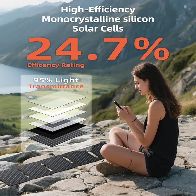 Upgraded FlexSolar 40W Portable Solar Panels Chargers with PD2.0 USB-C,QC3.0 USB-A and DC Outputs Foldable IP67 Waterproof Power Emergency Camping for Small Power Station,Phones, Power Banks