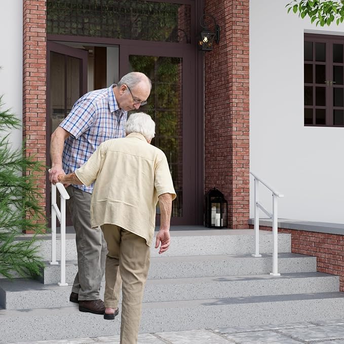 2 Pack Hand Rails for Outdoor Steps,1-2 Step Railing for Stairs,Adjustable Porch Railing,Hand Rails for Seniors,Outdoor Deck Handrails for Exterior Steps,White