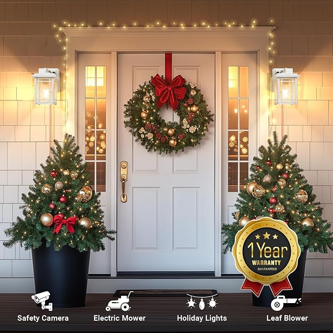 2-Pack Outdoor Wall Light with GFCI Outlet, White Dusk to Dawn Exterior Light Fixture Wall Lantern, Waterproof Front Porch Lights Wall Mount, Modern Outdoor Coach Lights with Water Ripple Glass