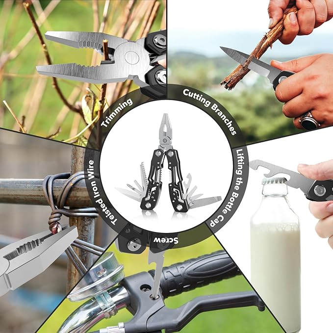 14-In-1 Multitool with Safety Locking, Professional Stainless Steel Multitool Pliers Pocket Knife, Bottle Opener, Screwdriver with Nylon Sheath ,Apply to Survival,Camping, Hunting and Hiking