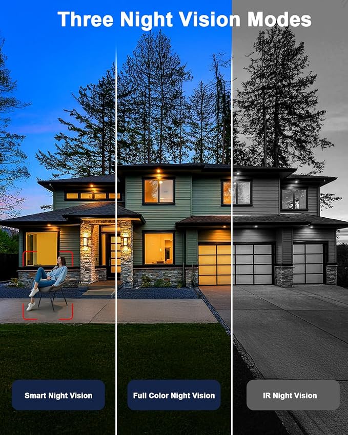 ZHXISND 5MP 10CH Home Security Camera System Outdoor, 5G/2.4G WiFi 4K Surveillance 10" Monitor with 1TB HDD for 24/7 Recording, Auto-Tracking, Color Night Vision, DC Power Plug-in, 0 Monthly Fee