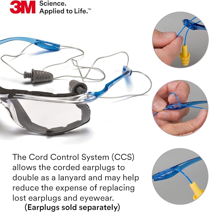 3M Safety Glasses, Virtua CCS and Virtua Sport CCS 2-Pack, Anti-Fog, Anti-Scratch, ANSI Z87, Corded Ear Plug Control System, Removable Foam Gasket, 1 Pair of Clear Lens and 1 Pair of Gray Lens