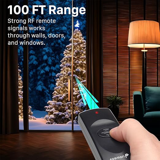 Fosmon Outdoor Indoor Remote Control Outlet with 2 Wireless Remotes, Electrical Plug in Light Switch Weatherproof, 15 A Heavy Duty 3-Prong Plugs Outlets for Outside Lighting, 100 FT Range- ETL Listed