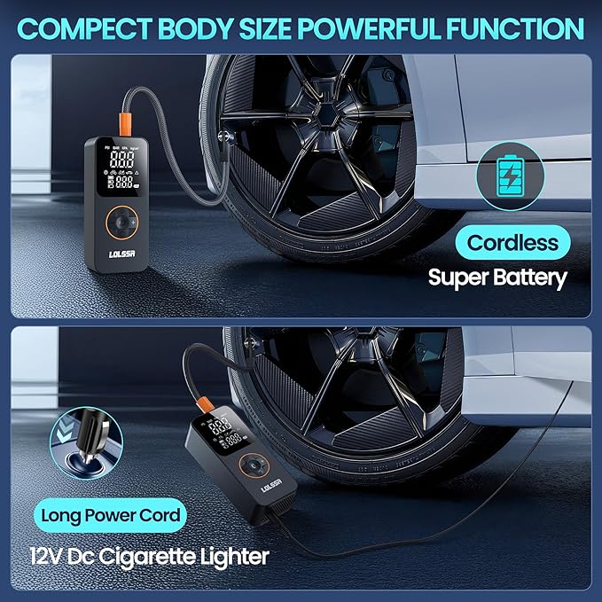 Tire Inflator Portable Air Compressor-Tire Pump 150PSI Cordless Electric for Car, Motorcycle, Bike, Ball, with Tire Gauge Pressure, Dual-Use Type