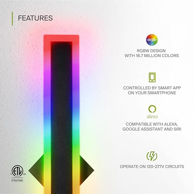 ASD LED 48" Long Wall Mount Light Fixture, Outdoor & Indoor Linear Sconce | RGBW, Smart, Waterproof, Anti-Rust, ETL Listed | 36W 1900LM 2700-6500K 100-277V | Exterior Porch Lighting | Black