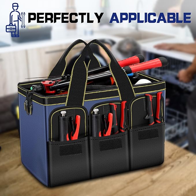 Tool Bag 2-Pack Set | AIRAJ 14" & 16" Portable Tool Bag | Wide Mouth Tool Bags for Men and Women | Small Tool Tote | Tool Organizer for Home Repairs,Garage Storage,Professional Work | Tool Box
