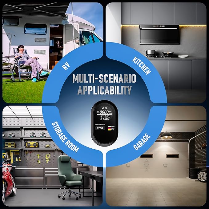 8-in-1 Natural Gas Leak Detector & Carbon Monoxide Detectors - Monitor CO, Natural Gas, Temperature & Humidity HD Screen with Gas & CO Monitor Alarm Sound Warning for Home, RV, Apartment Safety (2)