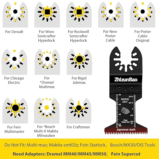 12PCS Titanium Oscillating Saw Blades, Multitool Blades for Wood, Plastic and Soft Metal Nails, Oscillating Tool Blades Kits Fit Dewalt, Bosch, Ryobi, Milwaukee, Rockwell