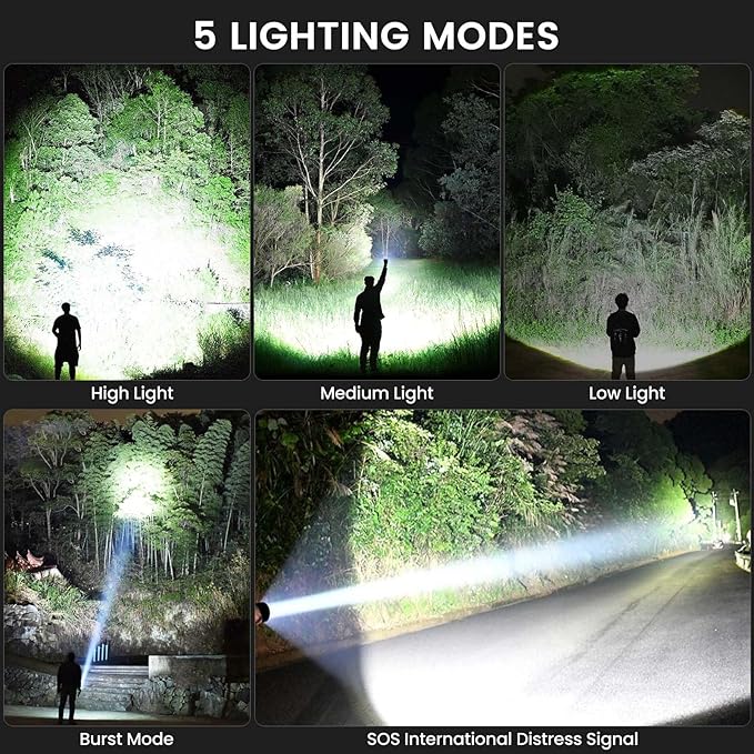 Rechargeable Flashlights High Lumens, 99,000 Lumens Super Bright Led Flashlights with 5 Modes & Waterproof, Powerful Handheld Flashlight for Camping Home (2 Pack)