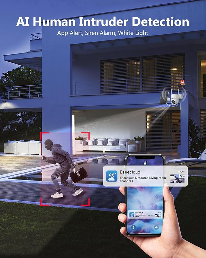 Solar Security Cameras Wireless Outdoor, 5G WiFi Cameras for Home Security, 2K 360° PTZ Battery Powered Outside Cam, 2 Way Talk, Color Night Vision, Human Detection for Porch/Garage/Yard, 2 Packs