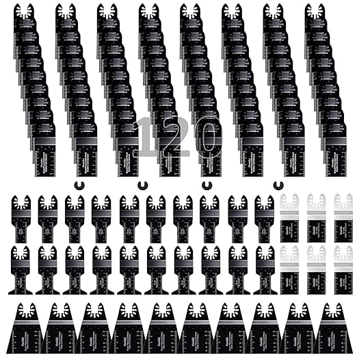 120 Pcs Oscillating Saw Blades Metal, Multitool Blades for Wood Plastics, Quick Release Oscillating Tool Blades fit Fein Multimaster Porter Cable Black Bosch Decker Dremel Ryobi Milwaukee