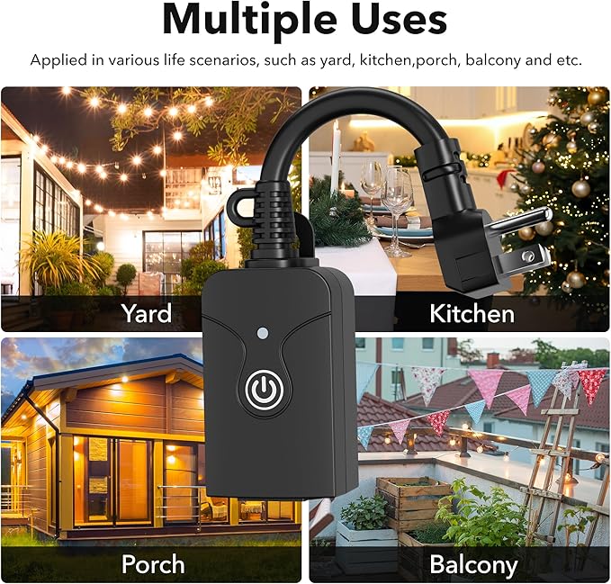 Outdoor Smart WiFi Plug Outlet, HBN Heavy Duty Wi-Fi Timer with One Grounded Outlet, Wireless Remote Control by App Compatible with Alexa and Google Home Assistant 2.4 GHz only, ETL Listed (1 Pack)
