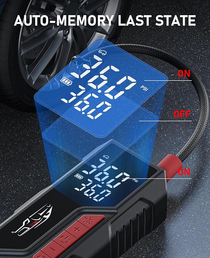 Tire Inflator Portable Air Compressor, Cordless Air Pump for Car Tire 150PSI, Battery & 12V DC, Electric Bike Pump with Pressure Gauge, Auto Shutoff, for Bicycle, Ball, Motorcycle Accessories