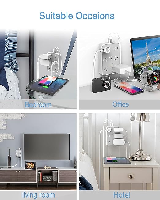 USB Wall Charger, Multi Outlet Extender Surge Protector, TESSAN 6 Electrical Outlets Expander with 3 USB Charging Ports, 1080 Joules Multiple Plug Splitter for Bathroom Dorm Room Office