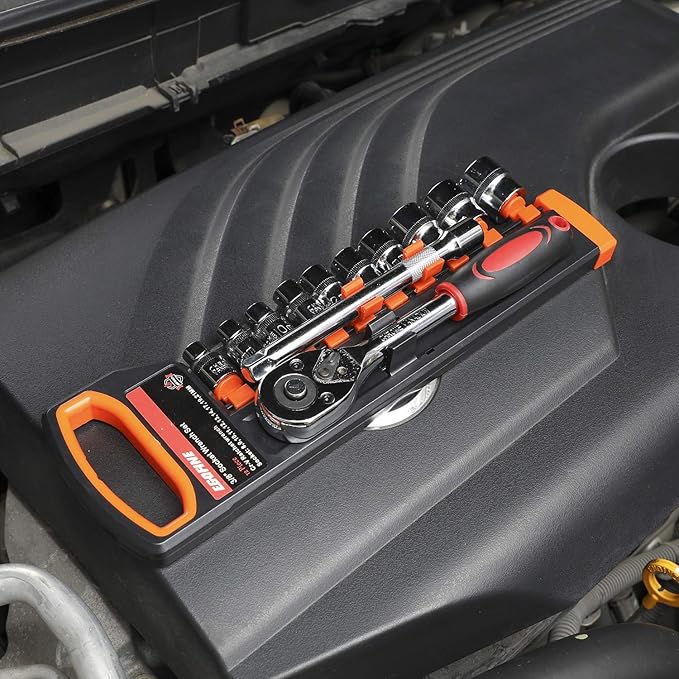 Egofine 12pcs 3/8 Inch Ratchet Socket Wrench Set, Drive Socket Set with 10 Sockets 8-14,17,19,21mm and 2 Way Quick Released Ratchet Handle and Extension Bar