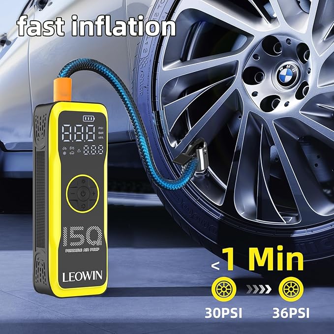 Tire Inflator Portable Air Compressor, Air Pump for Car Tires with Digital Tire Pressure Gauge/LED Light, Tire Pump with Rechargeable Battery &12V Car Power Adapter, for Cars, Motorcycles, Bikes, Ball