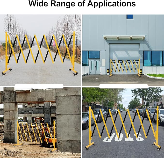 11.5FT Expandable Barricade Gate, Folding Metal Barricade Security Gate with Casters, Retractable Driveway Safety Gate, Adjustable Traffic Fence Crowd Control, for Industrial/Residential Use