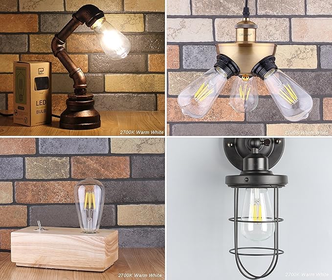 LED Edison Bulb 4W,Antique 40W Vintage Edison Bulb,E26 Light Bulb Non Dimmable Led Bulb 450 Lumens 2700K Warm White,Pack of 12