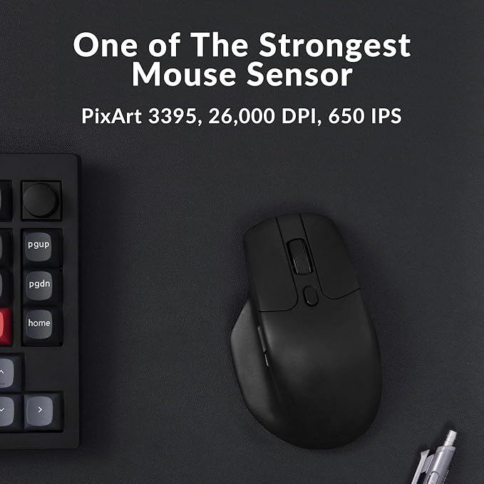 Keychron M6 4000 Hz Wireless Bluetooth 5.1/2.4 GHz/Wired Optical Mouse, Lightweight 78g Programmable PixArt 3395 Sensor with up to 26K DPI/ 650 IPS for Windows Mac Linux - Black