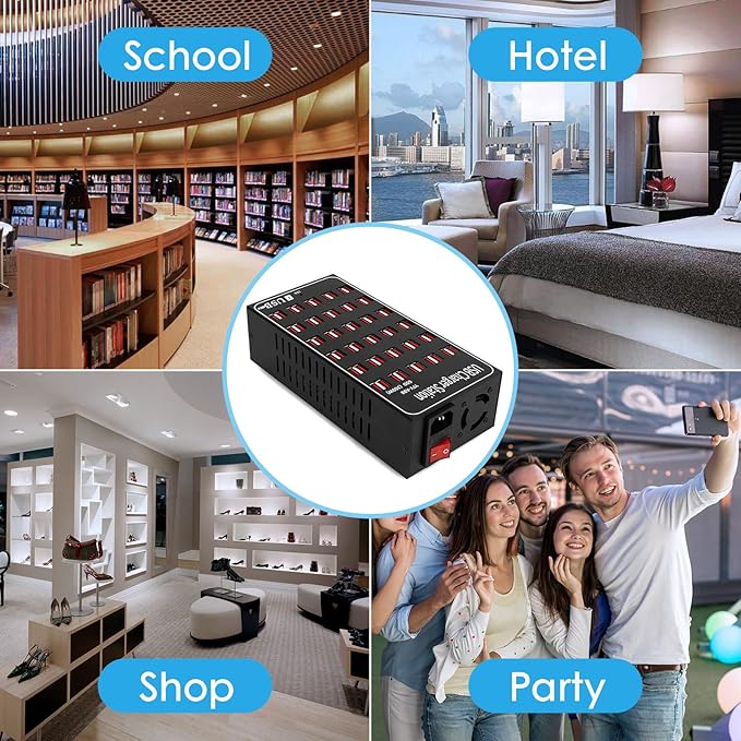USB Charging Station for Multiple Devices, 300W 60 Port Desktop Fast Charger Station with Intelligent Protection, Multi Ports USB Charger Block for Home School Hotel Office Shopping Malls