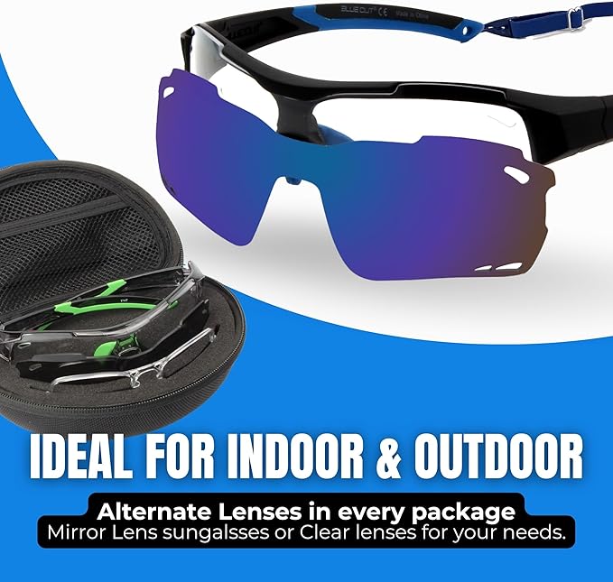 BLUE CUT Sports Safety Goggles Interchangeable Sun Lens Anti Fog UV Protection Indoor Outdoor Pickleball Cycling Basketball