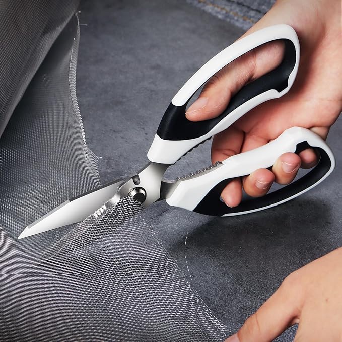 Utility Scissors Heavy Duty: sharp Scissors All Purpose heavy duty, Easy Cutting Carpet, Cardboard, Wires, Leather, Fabric(8'' White)