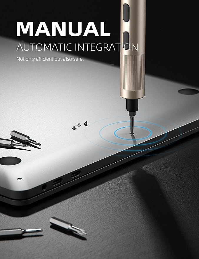 Mini Electric Screwdriver Set, 37 Self-Magnetic Bits, Dual Mode Electric/Manual, 3.7V Rechargeable, Max 3 N.m Torque, Clip Storage Case, Repair Tool for Phone Laptop Camera Watch Electronics - Beige