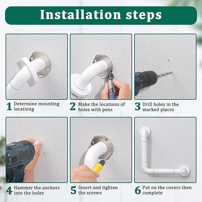 Anti Bathroom Grab Rail,90° Detachable Right Angle White Stainless Steel Shower Hand Rail,Safety Hand Rail Support for Elderly, Children and Disability