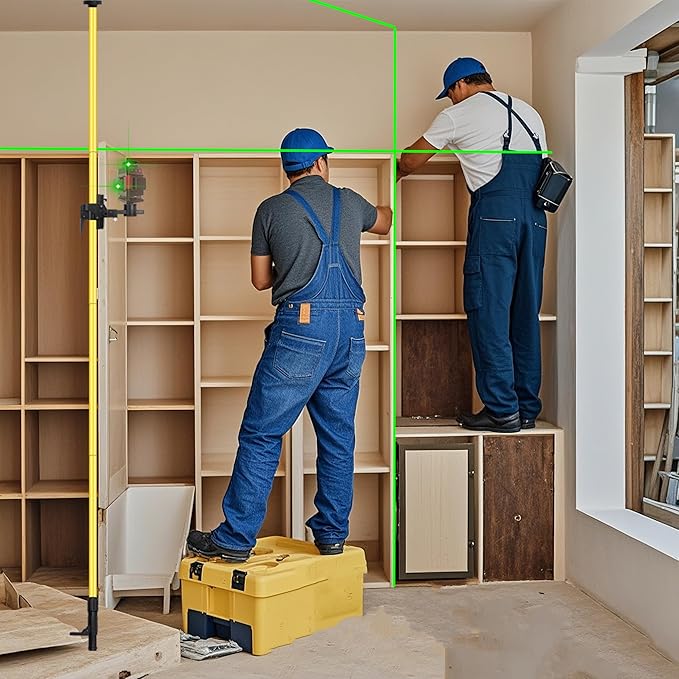 13.77-foot/4.2-meter multifunctional laser level pole, Adjustable Height, 360-Degree Rotating Head, with Multi-function Fine-tuning Pan-Tilt Head