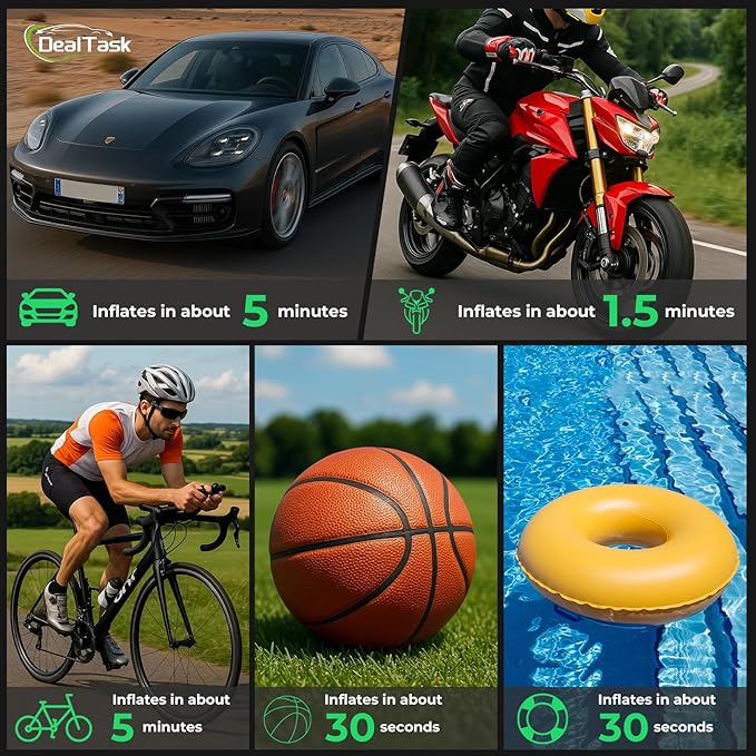 Tire Inflator Portable Air Compressor,150PSI Fast Inflation with 4000mAh Battery, Digital Pressure Gauge, LED Light,Auto Shut-Off Portable Air Compressor for Car, Motor, Bicycle, Balls and More