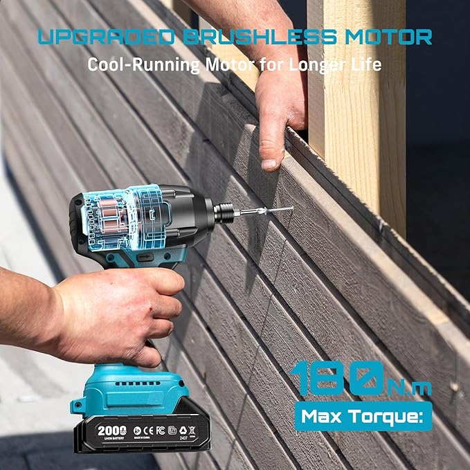 SEESII Cordless Impact Driver Kit, 21V Max Torque 1590 In-lbs(180 N.m) Impact Driver Set with Two 2.0 Ah Batteries, 1/4" Hex Chuck Power Impact Driver w/ 20 Pcs Drill Bits, 0-2500 RPM Variable Speed