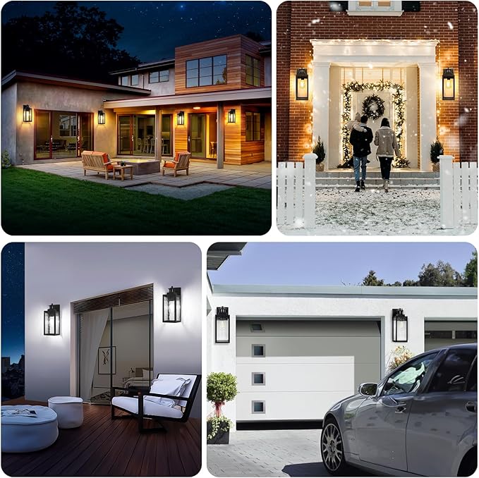 13.6" Motion Sensor Outdoor Wall Sconce Lantern, Exterior Waterproof Wall Lights Fixtures with Water-Rippled Glass, Black Outside Mount Lighting for House, Porch, Garage, Patio, Bulbs Not Included