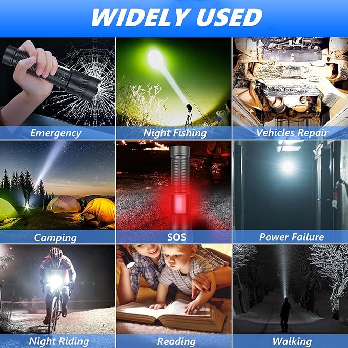 Rechargeable Flashlights High Lumens, 7 Mode Red Flashlight Rechargeable with Side Work Light, Super Bright Tactical Flashlight, High Powered Linternas LED Flashlight for Home Camping 2Pack